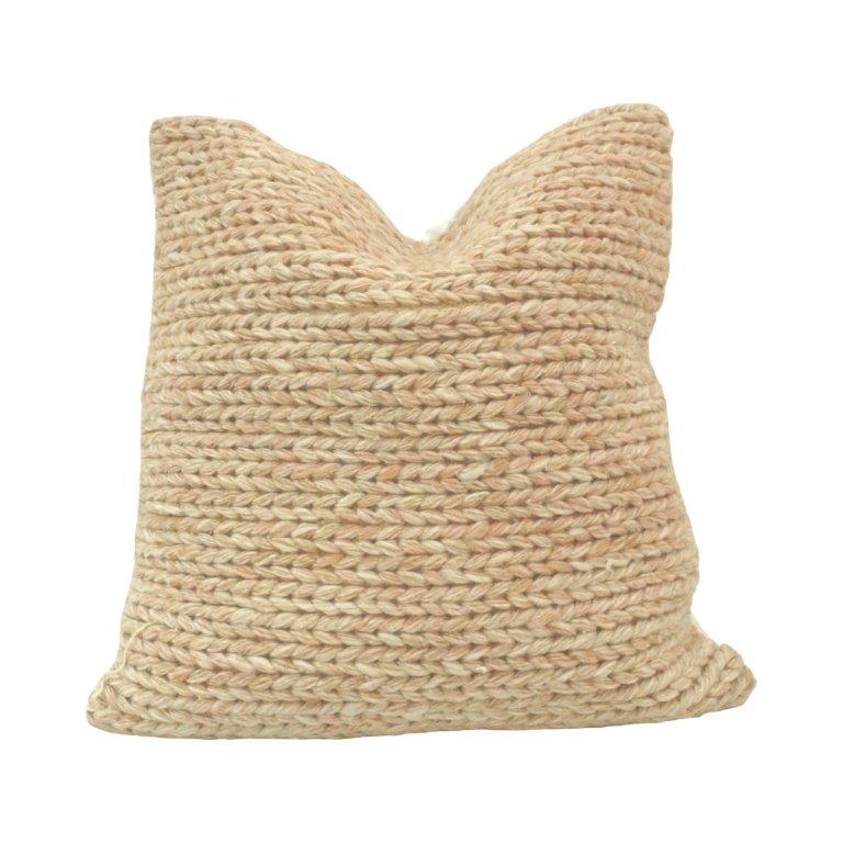 Hand Knitted Cotton Cushion Cover 45x45 cm | Chunky Woven Textured Throw Pillow Cover | Natural Beige Decorative Cushion