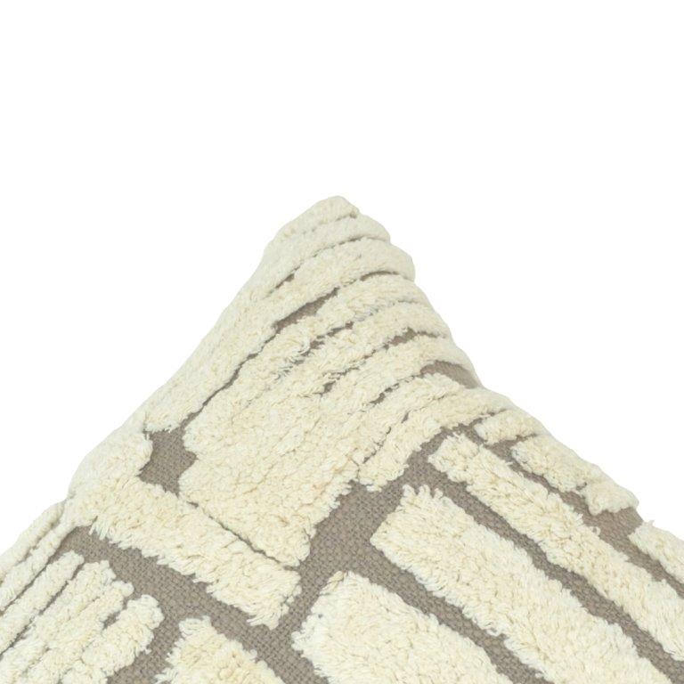 Hand Tufted Cotton Cushion Cover | Geometric Textured Design | 45 x 45 cm | Cream & Taupe - Bulk manufacturer & supplier from Panipat, India