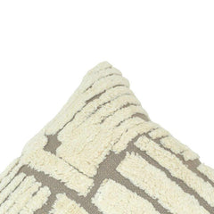 Hand Tufted Cotton Cushion Cover | Geometric Textured Design | 45 x 45 cm | Cream & Taupe