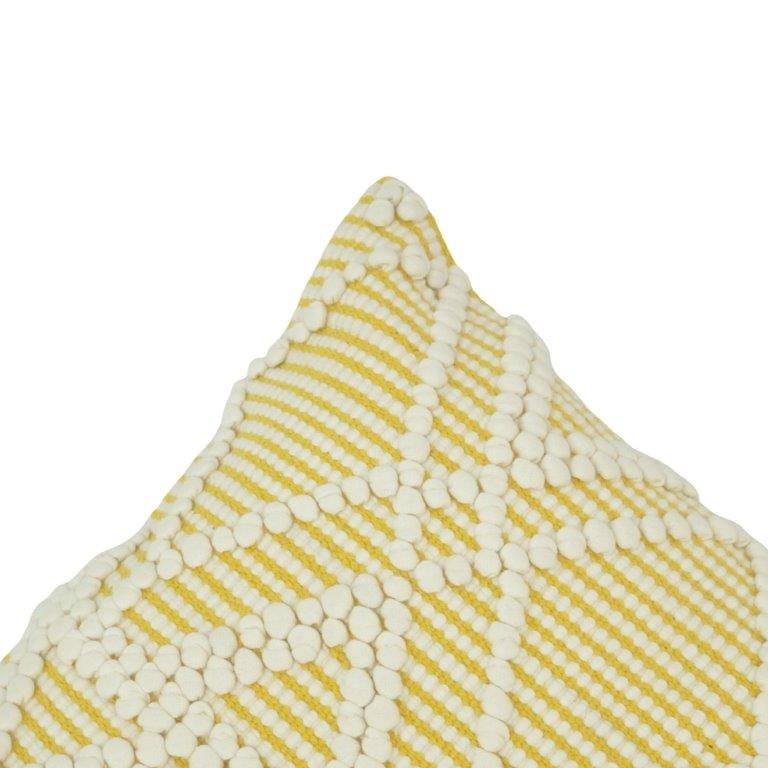 Handmade Tufted Cotton Cushion Cover 45x45 cm | Geometric Boho Decorative Pillow Cover in Yellow & Ivory - Bulk manufacturer & supplier from Panipat, India