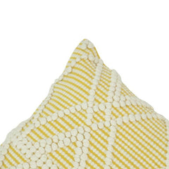 Handmade Tufted Cotton Cushion Cover 45x45 cm | Geometric Boho Decorative Pillow Cover in Yellow & Ivory