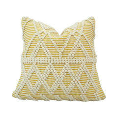 Handmade Tufted Cotton Cushion Cover 45x45 cm | Geometric Boho Decorative Pillow Cover in Yellow & Ivory