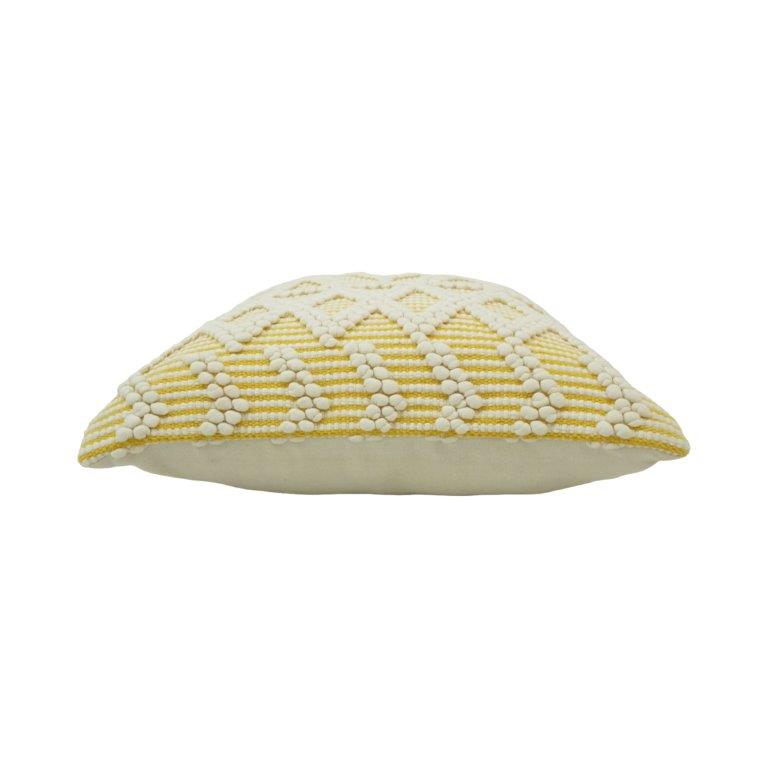 Handmade Tufted Cotton Cushion Cover 45x45 cm | Geometric Boho Decorative Pillow Cover in Yellow & Ivory - Bulk manufacturer & supplier from Panipat, India
