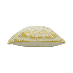 Handmade Tufted Cotton Cushion Cover 45x45 cm | Geometric Boho Decorative Pillow Cover in Yellow & Ivory