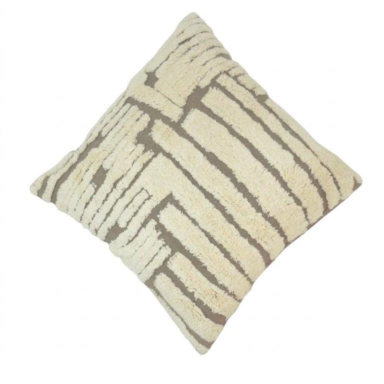 Hand Tufted Cotton Cushion Cover | Geometric Textured Design | 45 x 45 cm | Cream & Taupe - Bulk manufacturer & supplier from Panipat, India