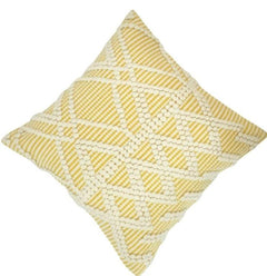 Handmade Tufted Cotton Cushion Cover 45x45 cm | Geometric Boho Decorative Pillow Cover in Yellow & Ivory