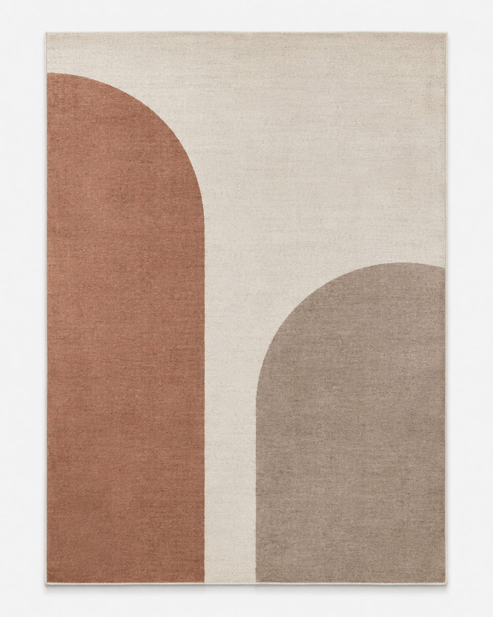 Minimalist Abstract Geometric Rug – Beige, Terracotta & Taupe | 160 x 230 cm