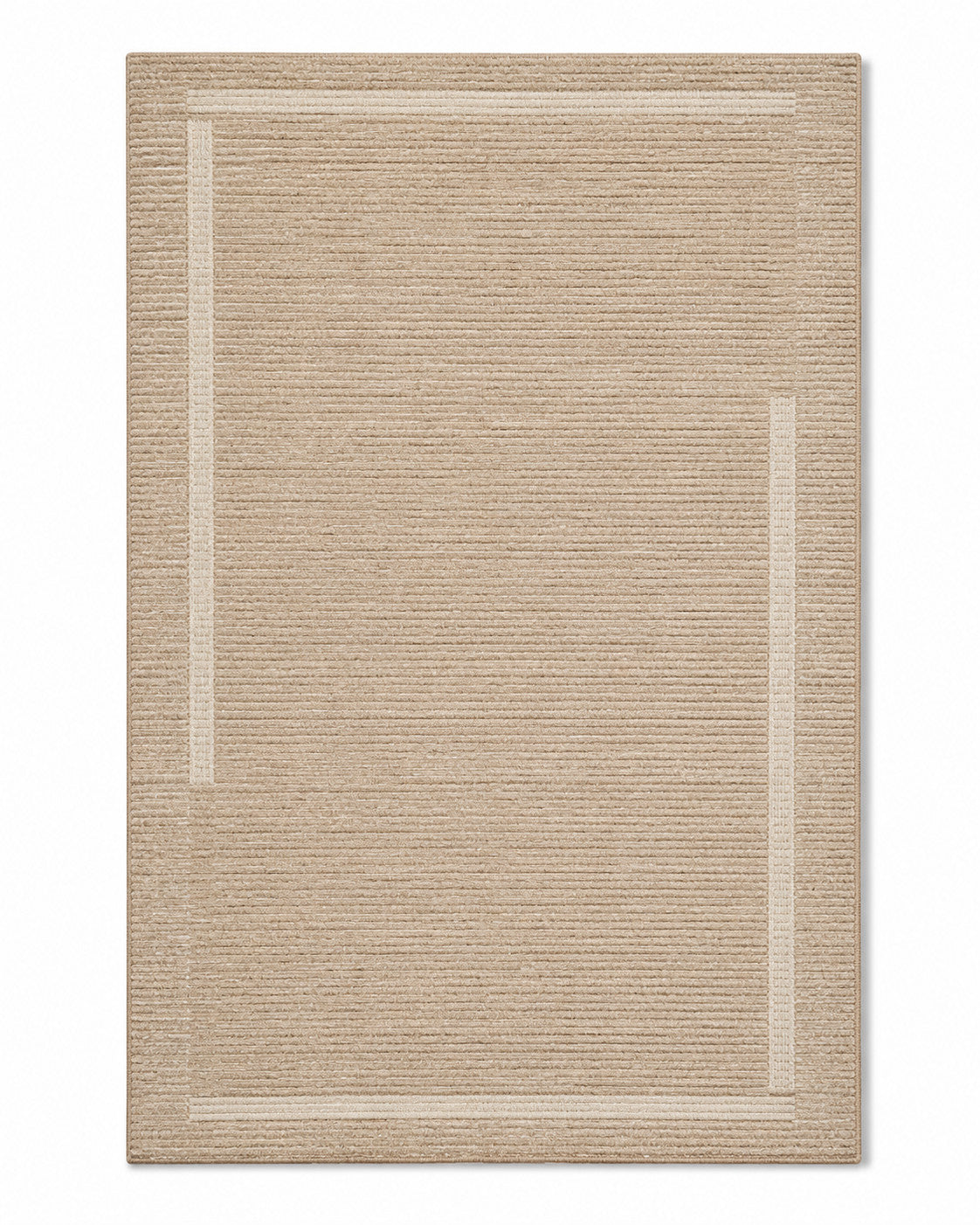 **Minimalist Beige Textured Woven Rug – Natural Neutral Geometric Border, 160 x 230 cm**