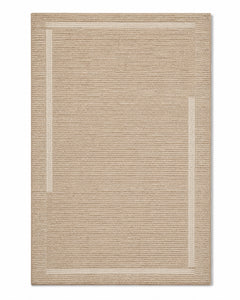 **Minimalist Beige Textured Woven Rug – Natural Neutral Geometric Border, 160 x 230 cm**