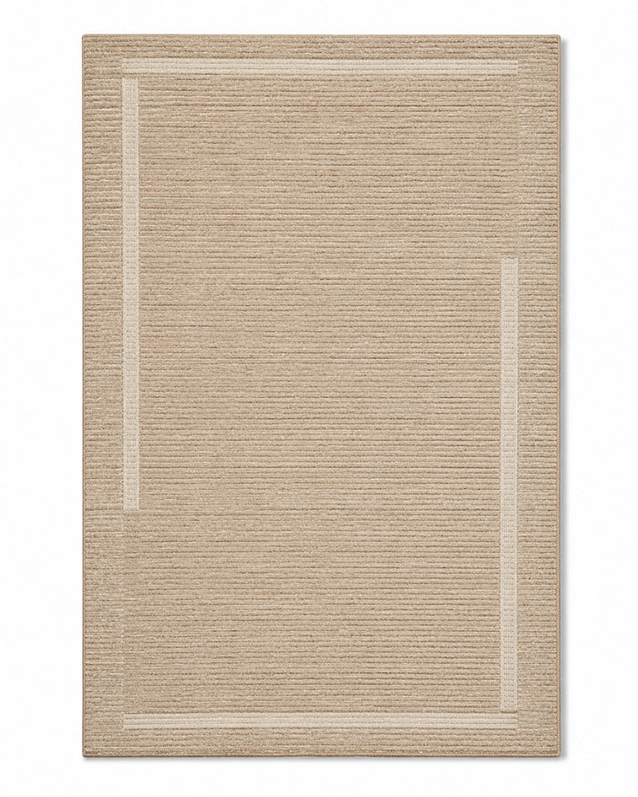 **Minimalist Beige Textured Woven Rug – Natural Neutral Geometric Border, 160 x 230 cm**