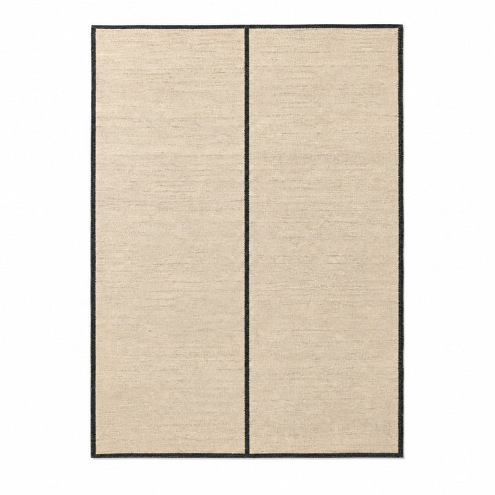 # Minimalist Beige Textured Rug with Black Border – 160 x 230 cm