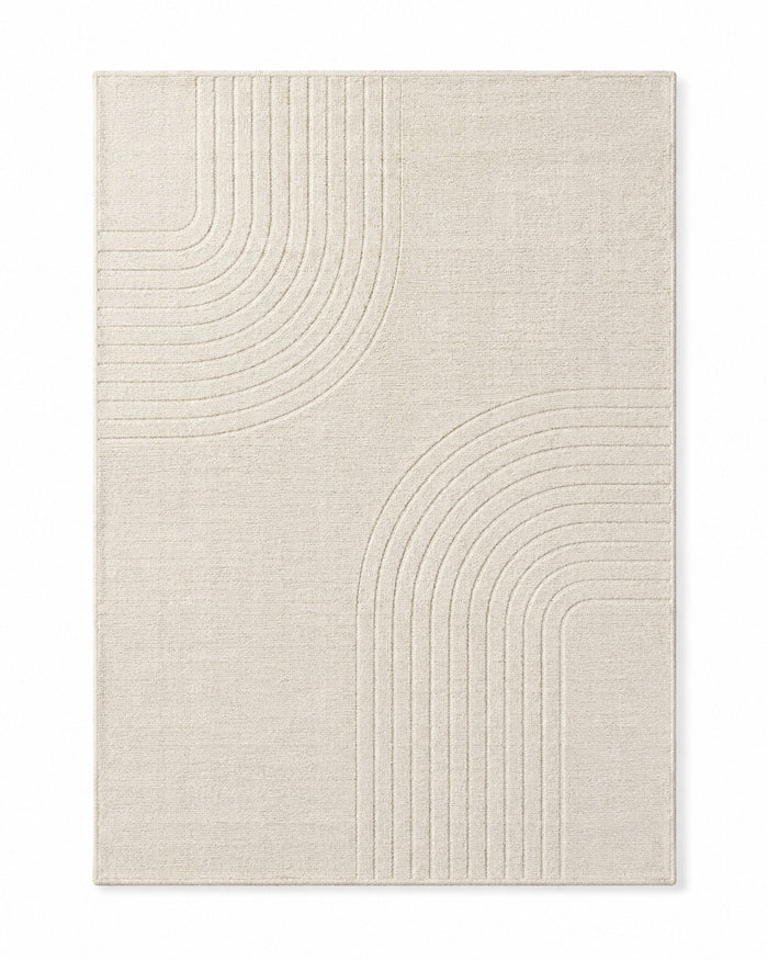 Minimalist Ivory Abstract Arch Pattern Textured Rug – 160 x 230 cm