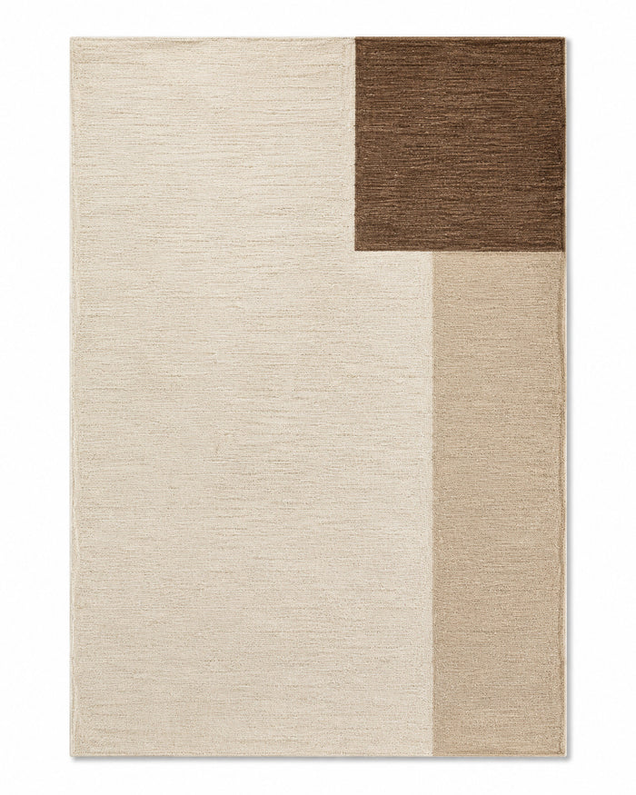 Minimalist Geometric Color Block Area Rug – Beige & Brown Contemporary Rug, 160 x 230 cm