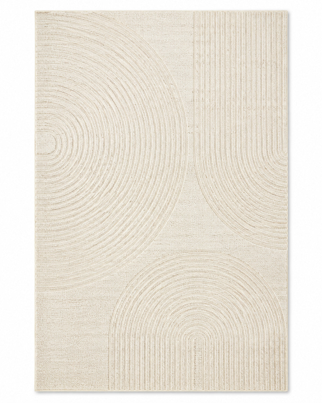 Minimalist Abstract Arch & Linear Textured Rug – Cream & Beige, 160 x 230 cm