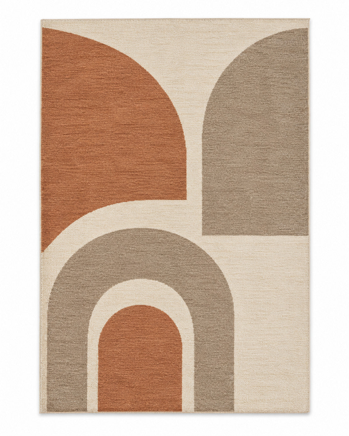 Minimalist Abstract Geometric Area Rug – Rust & Taupe Arch Design, 160 x 230 cm