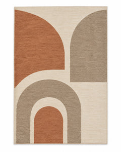 Minimalist Abstract Geometric Area Rug – Rust & Taupe Arch Design, 160 x 230 cm