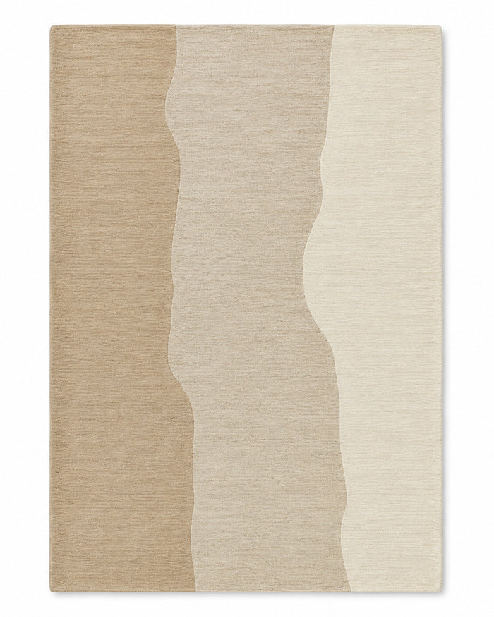 Minimalist Abstract Wave Textured Rug – Beige & Cream – 160 x 230 cm