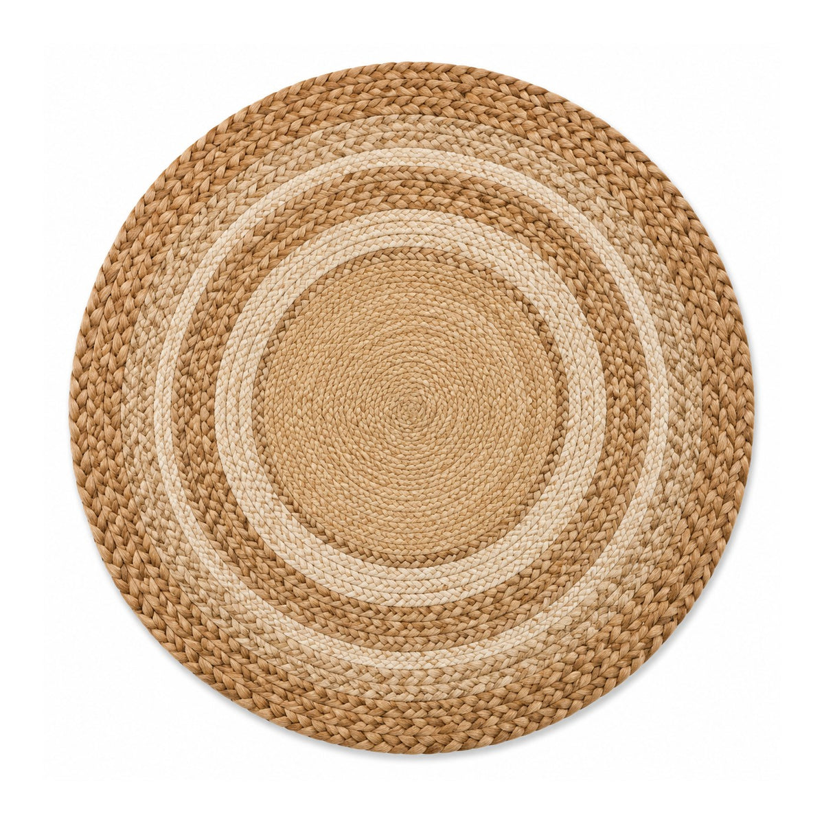 Artisan round jute rug with varied braids for wholesale and private label sourcing