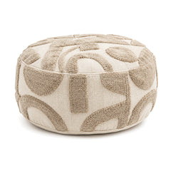 Beige & Cream Abstract Arch Tufted Round Pouf by Primeval on white background