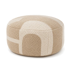 Beige & Cream Arch Tufted Round Pouf Ottoman by Primeval on white background