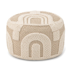 Beige & Cream Tufted Rainbow Arch Round Pouf by Primeval on white background