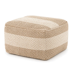 Beige & Ivory Broad-Band Woven Rectangular Pouf by Primeval on white background