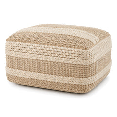 Beige & Ivory Multi-Stripe Woven Rectangular Pouf by Primeval on white background