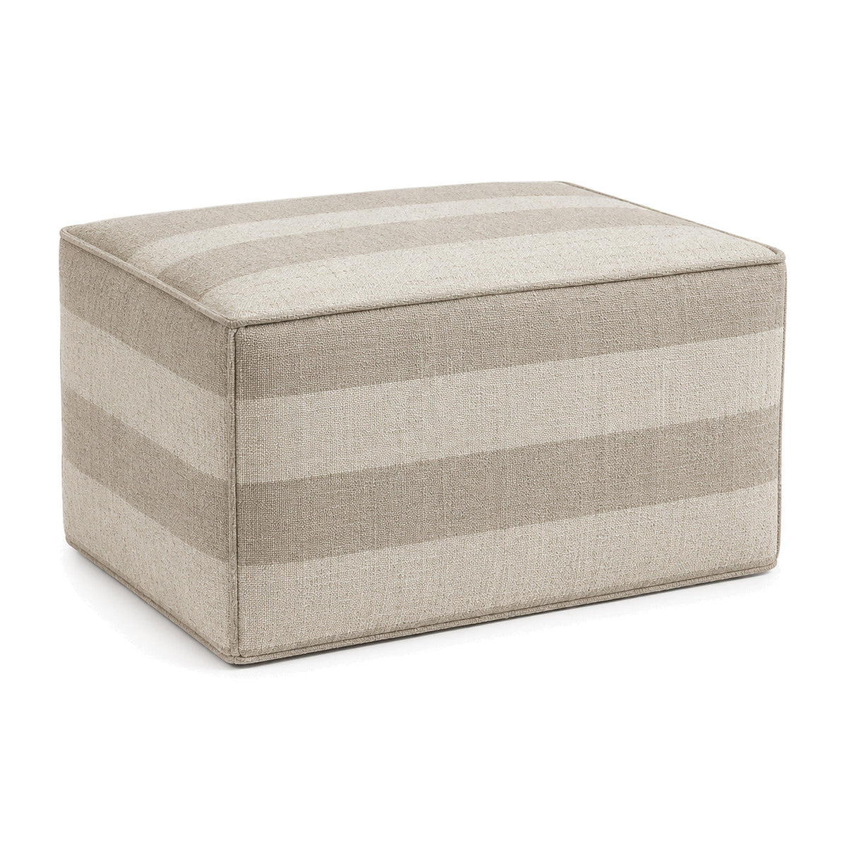 Beige & Ivory Wide Stripe Upholstered Rectangular Pouf by Primeval on white background