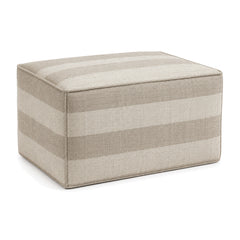 Beige & Ivory Wide Stripe Upholstered Rectangular Pouf by Primeval on white background