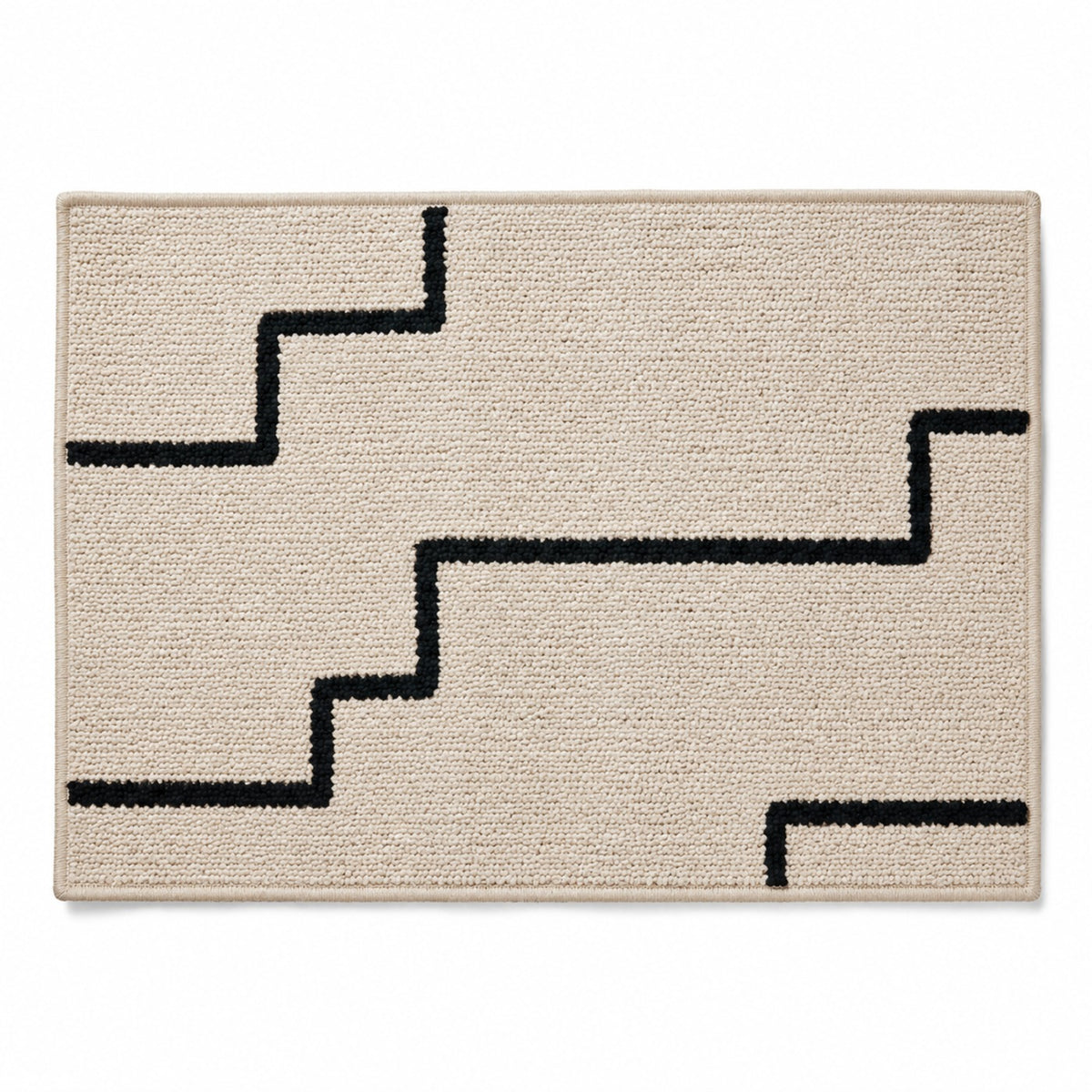 Beige rectangular placemat with black stepped line geometric pattern, modern textured dining table mat by Primeval