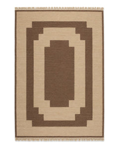 Beige and brown geometric wool area rug for wholesale sourcing from India