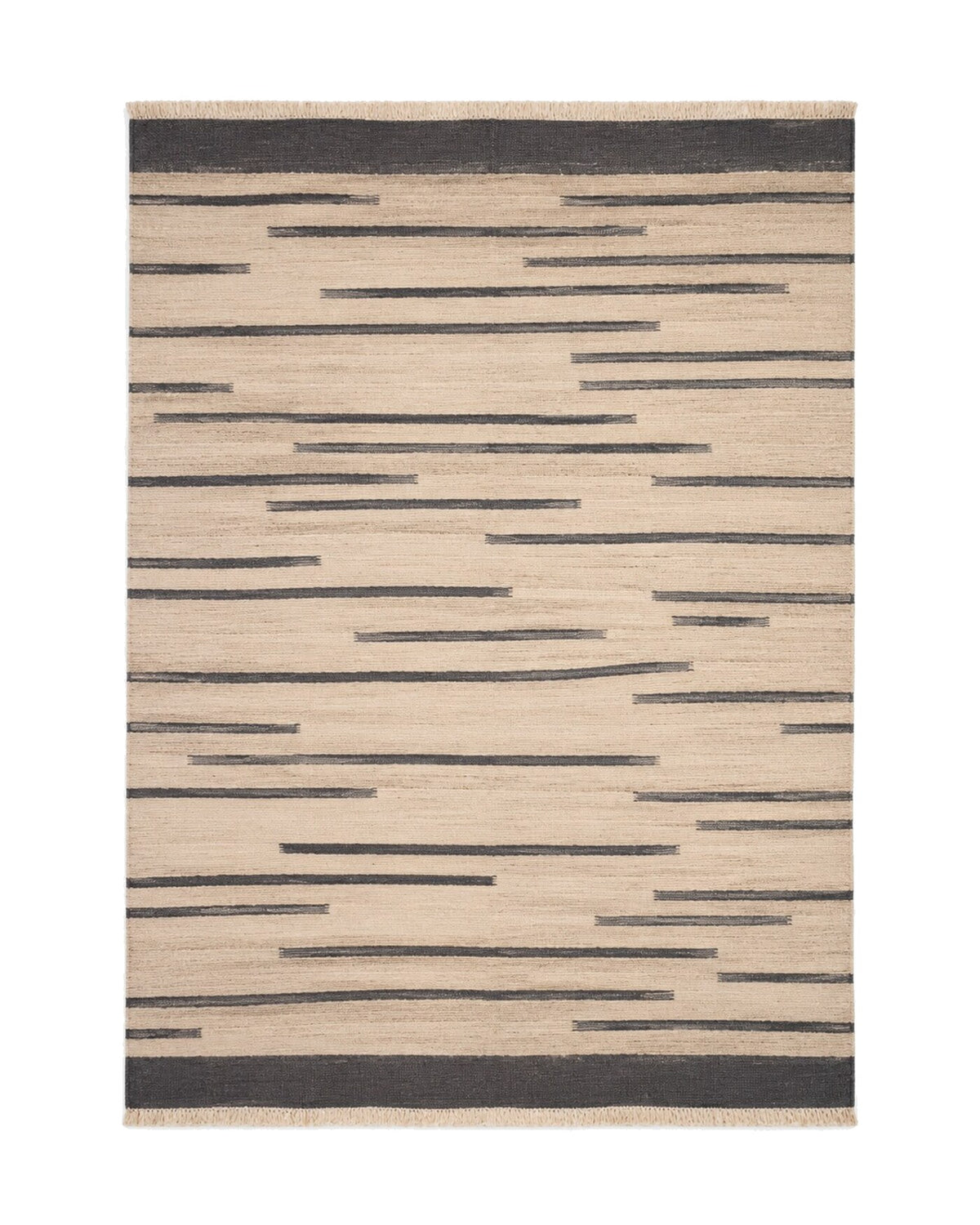 Beige and charcoal broken dash flatweave rug for wholesale sourcing from India