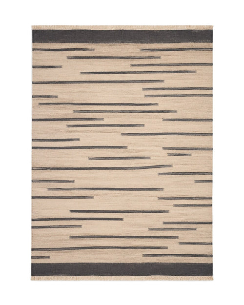 Beige and charcoal broken dash flatweave rug for wholesale sourcing from India