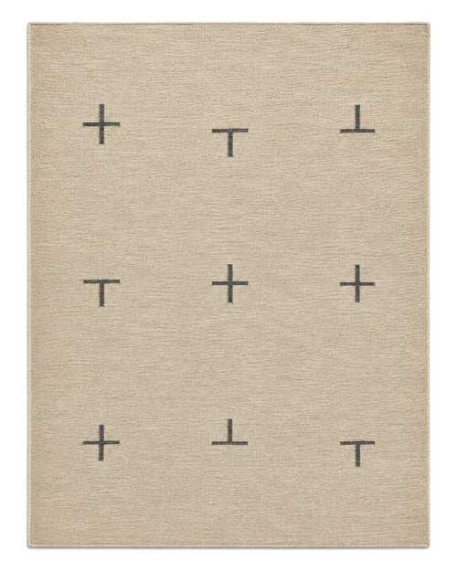 Beige and charcoal minimalist cross wool rug for wholesale sourcing from India