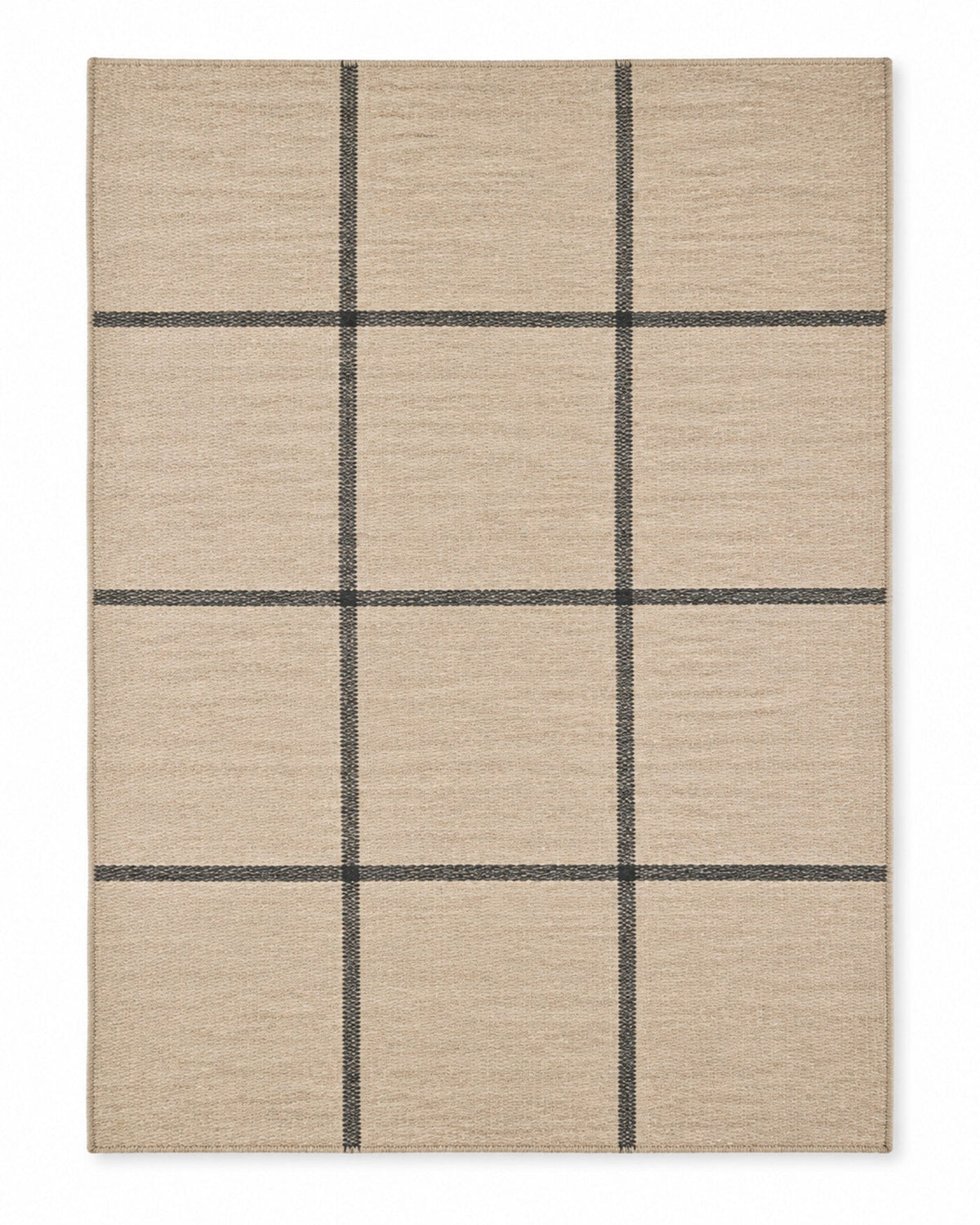 Beige and charcoal windowpane plaid area rug for wholesale sourcing from India