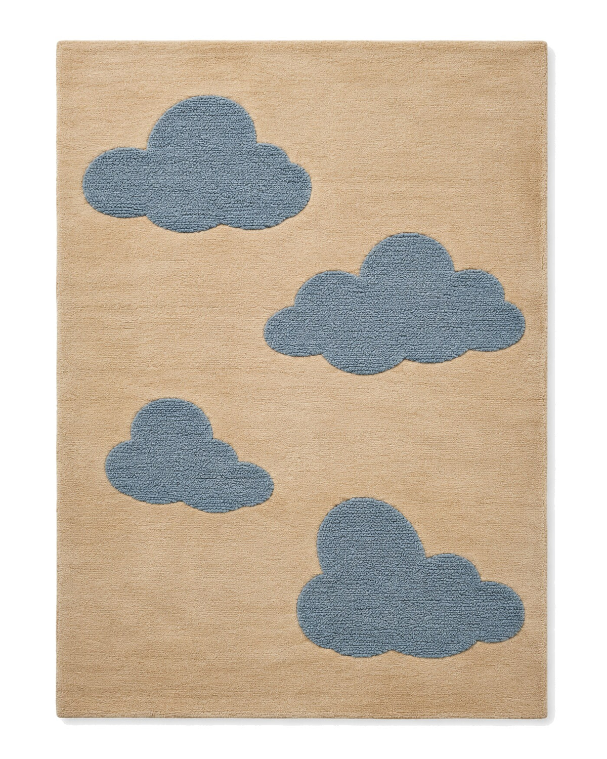 Beige and dusty blue cloud form tufted rug for wholesale sourcing from India