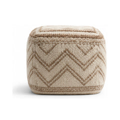 Beige & Ivory Chevron Textured Cube Pouf Ottoman on white background