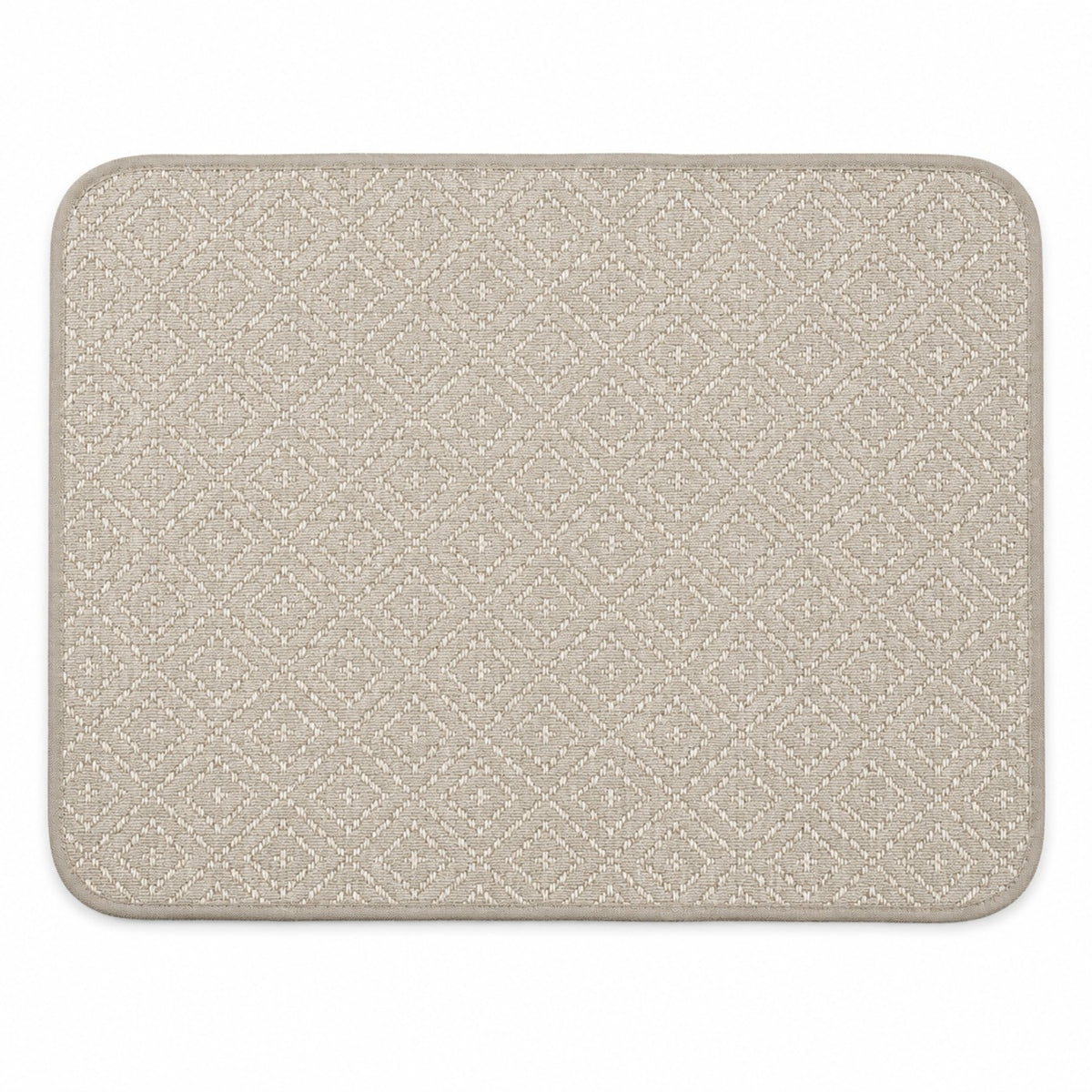 Beige and ivory diamond jacquard placemat with rounded corners, geometric woven dining table mat by Primeval