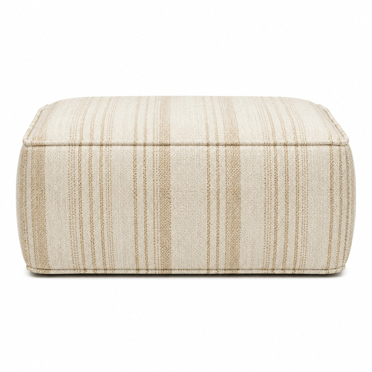 Beige & Ivory Fine Stripe Woven Cotton Rectangular Pouf Ottoman on white background