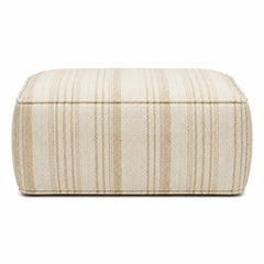 Beige & Ivory Fine Stripe Woven Cotton Rectangular Pouf Ottoman on white background