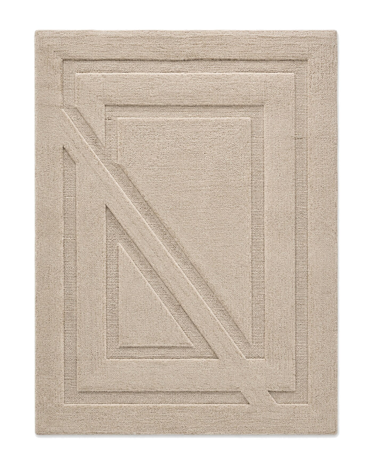 Beige sculpted geometric high-low area rug for wholesale sourcing from India