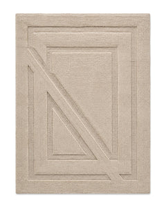 Beige sculpted geometric high-low area rug for wholesale sourcing from India
