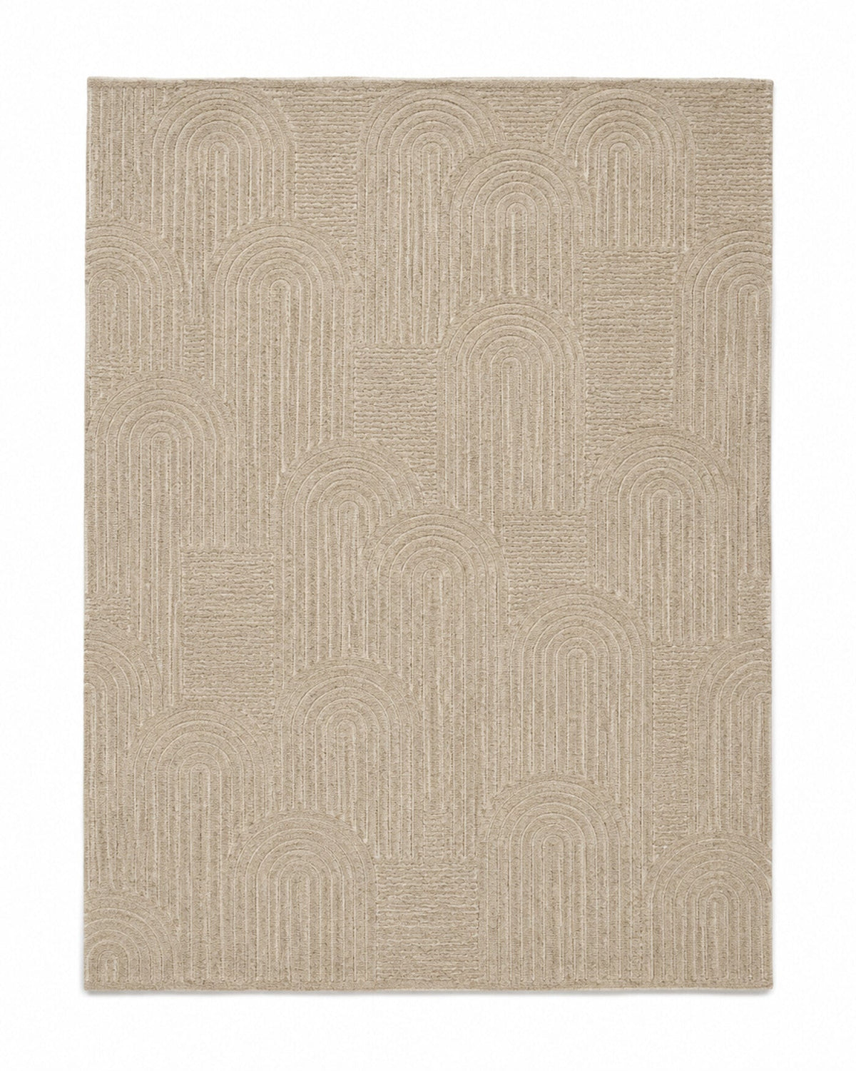 Beige tonal arch-texture minimalist area rug for wholesale sourcing from India
