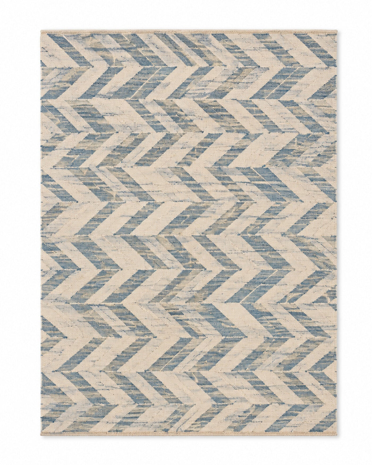 Blue and ivory chevron pattern area rug for wholesale sourcing from India