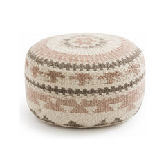 Blush, Beige & Ivory Nordic Pattern Round Pouf Ottoman on white background