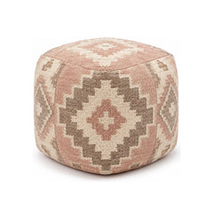 Blush & Ivory Diamond Kilim Cube Pouf Ottoman on white background