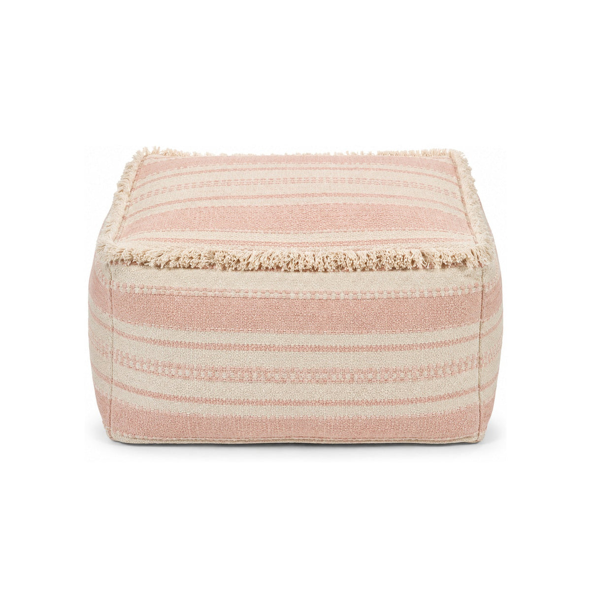 Blush & Ivory Fine Stripe Woven Square Pouf Ottoman on white background