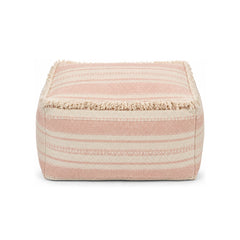 Blush & Ivory Fine Stripe Woven Square Pouf Ottoman on white background
