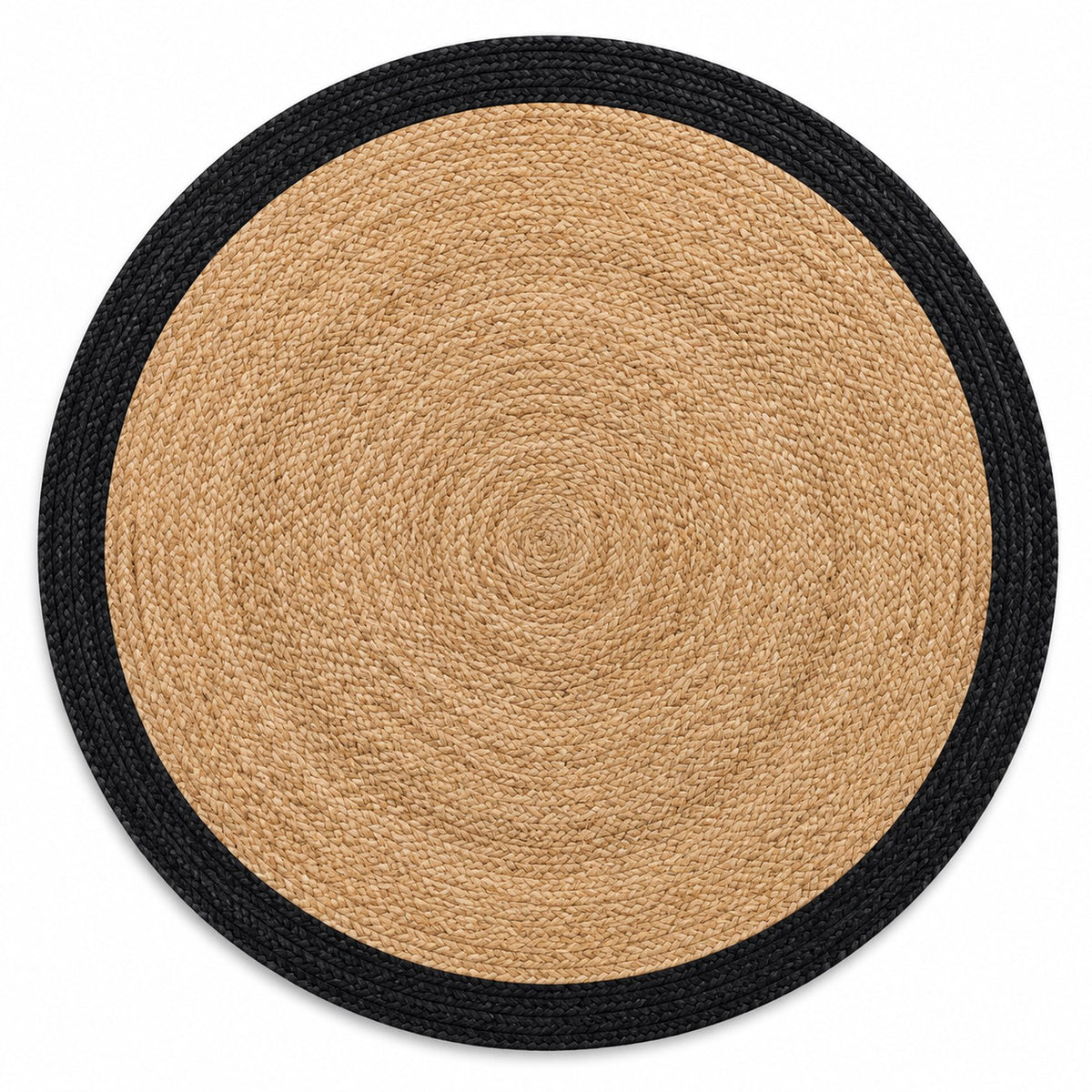 Braided natural round jute rug with black border for wholesale buyers