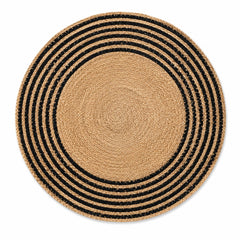 Braided natural round jute rug with black rings for B2B wholesale sourcing